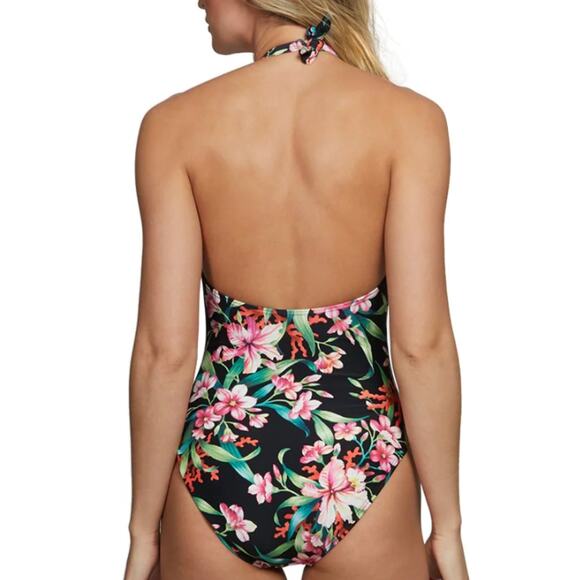 Carmen Marc Valvo Keyhole Ruffle One Piece Floral Black Floral Swimsuit 8 NWT - Picture 3 of 7